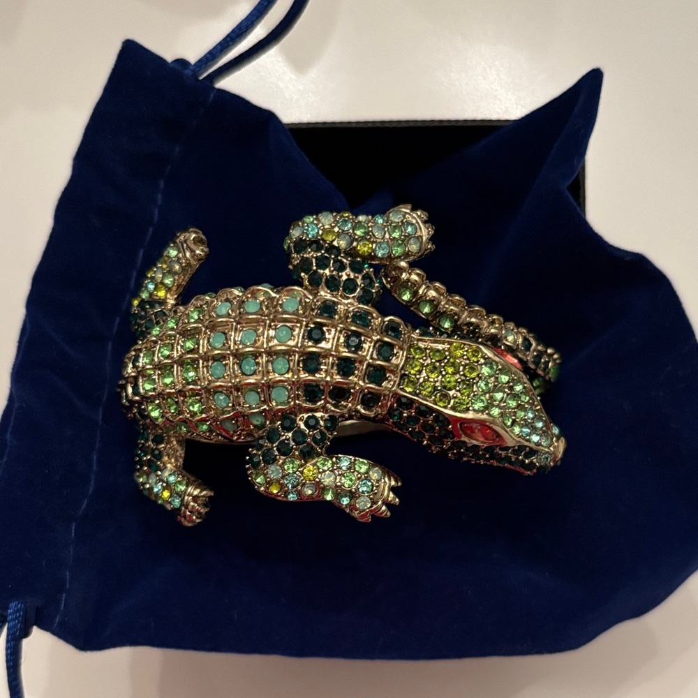 Betsey Johnson Multicolor Crystal Alligator Bracelet — Green & Red Accents